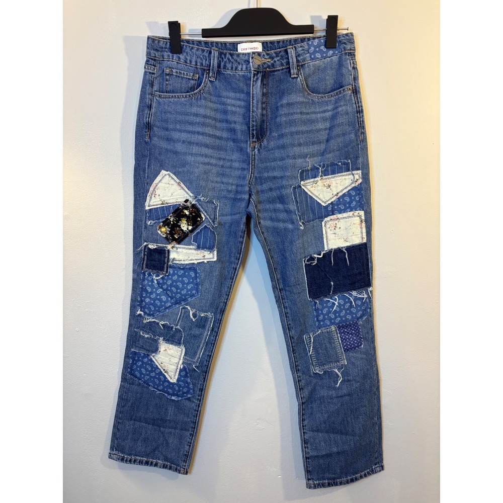 Driftwood Abbey Patchwork Straight Leg Jeans 28 27 In inseam Boho